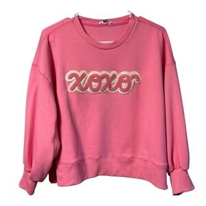 Mary Square S Pink XOXO Chenille Patch Sweatshirt Oversized Glitter Valentine